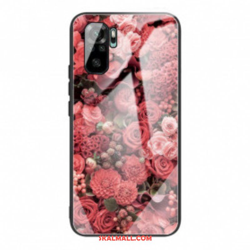 Mobilskal Xiaomi Redmi Note 10 / 10S Rosa Blommor Härdat Glas