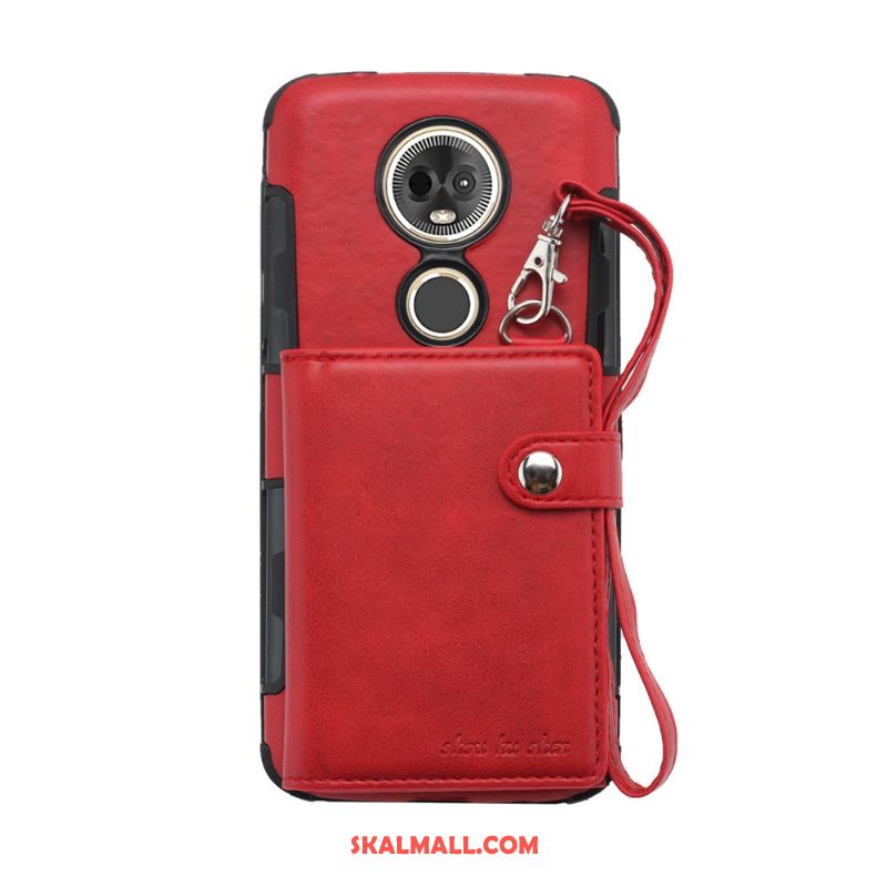 Moto G7 Skal Mobil Telefon Röd Solid Färg Läder Fodral Billigt