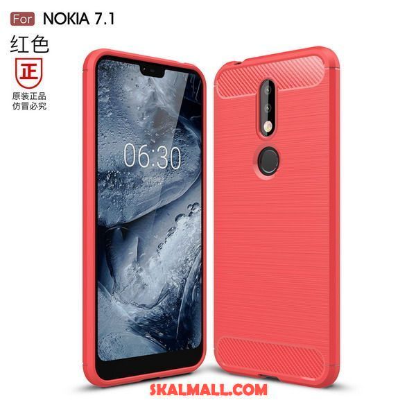 Nokia 7.1 Skal Fallskydd Kostfiber Mobil Telefon Röd Mjuk Online