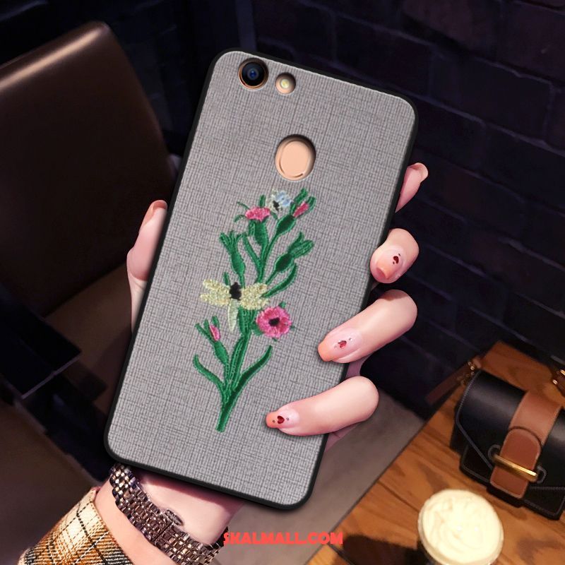 Oppo F5 Skal Broderi Skydd Grå Flanell Blommor Köpa