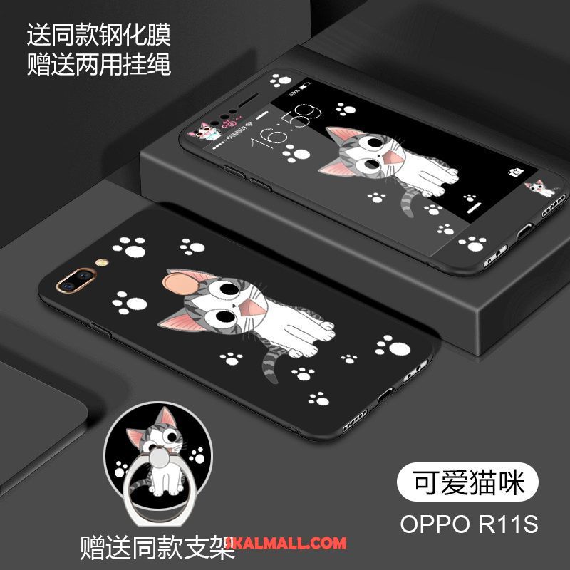 Oppo R11s Skal Trend Tecknat Silikon Svart Nubuck Fodral Billigt