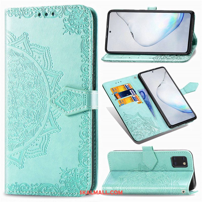 Samsung Galaxy Note 10 Lite Skal Solid Färg Lättnad Grön Läderfodral Embossing Fodral Billiga