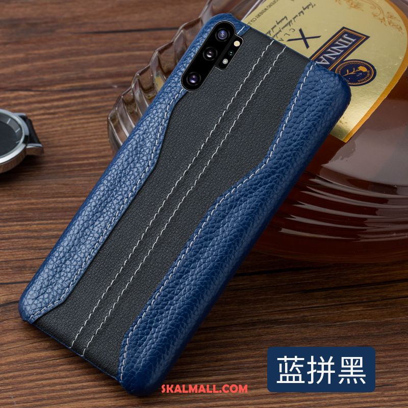 Samsung Galaxy Note 10+ Skal Stjärna Läderfodral Blå Äkta Läder Skydd Rea