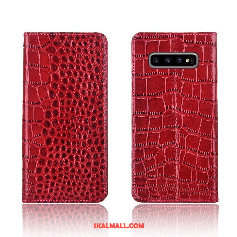 Samsung Galaxy S10+ Skal Äkta Läder Röd Clamshell Ny Mobil Telefon Online