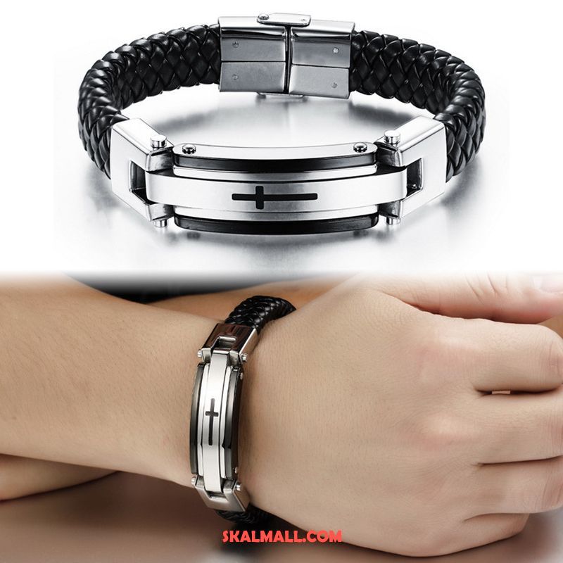 Silver Smycken Herr Armband Läder Kvalitet Mode Trend Billigt