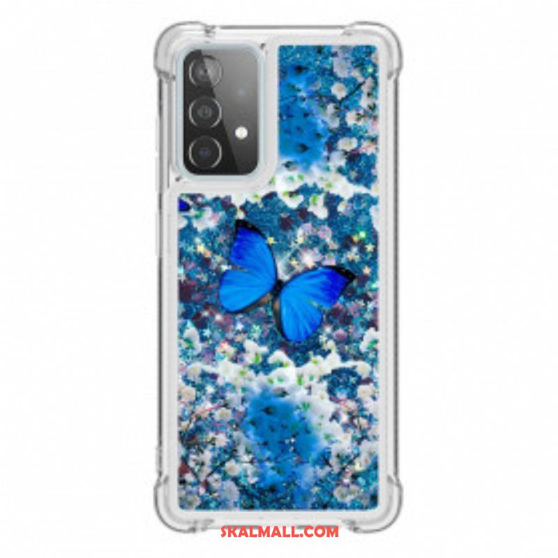 Skal Samsung Galaxy A52 4G / A52 5G / A52s 5G Glitter Blå Fjärilar