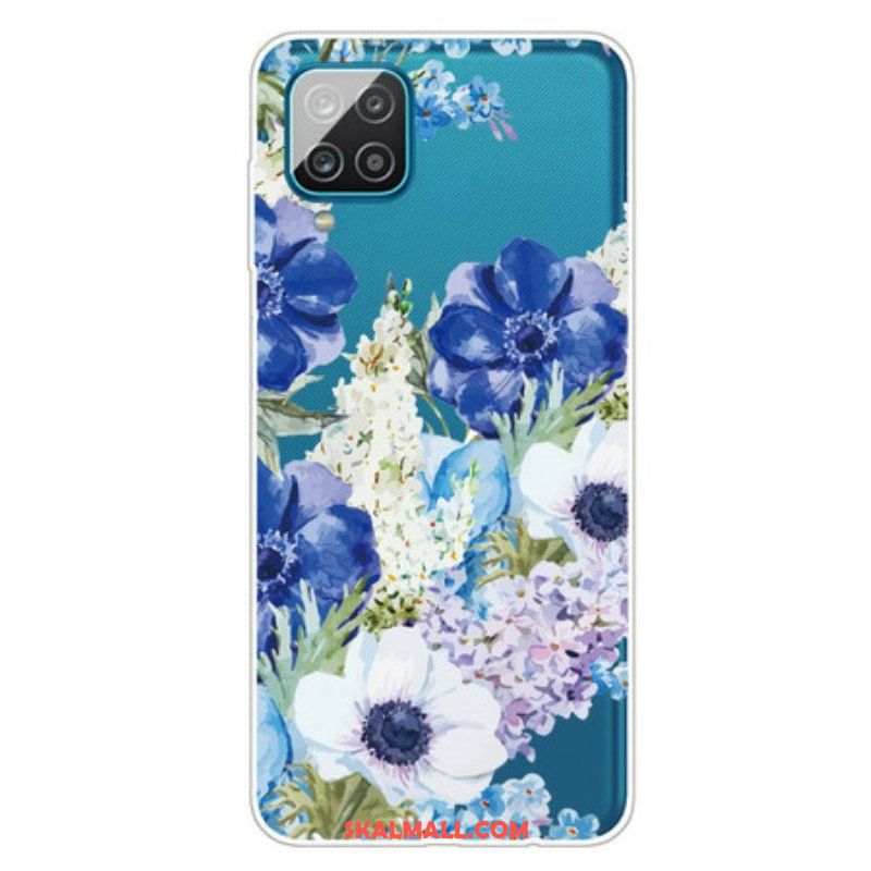 Skal Samsung Galaxy M12 / A12 Sömlös Akvarell Blå Blommor