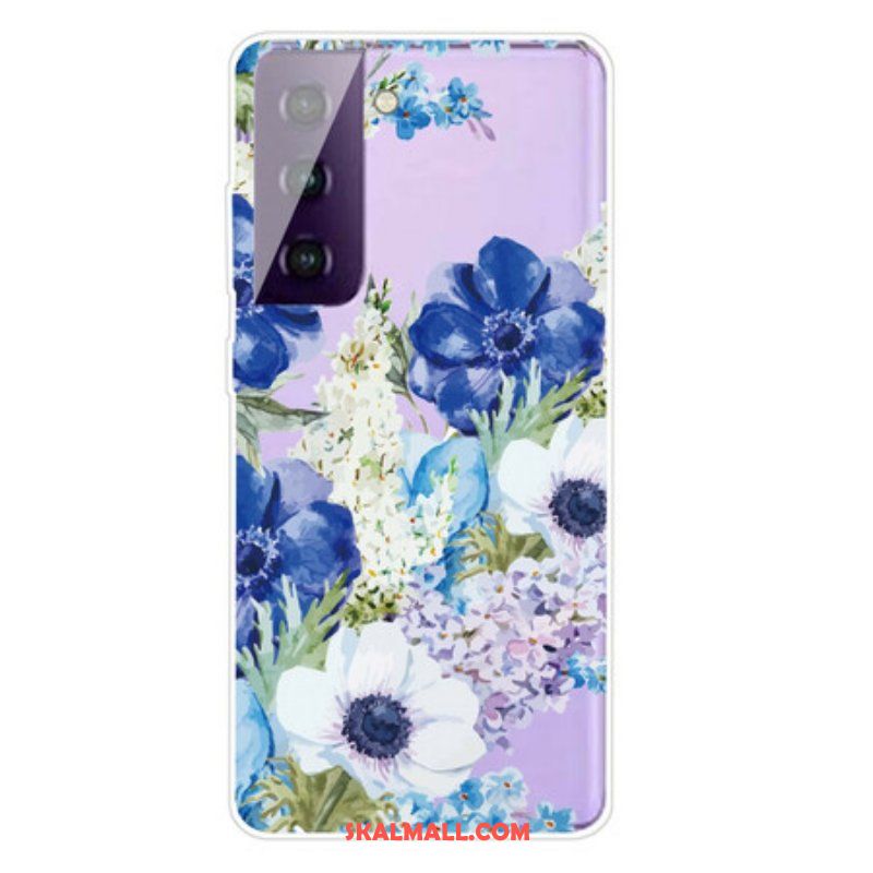 Skal Samsung Galaxy S21 FE Akvarell Blå Blommor