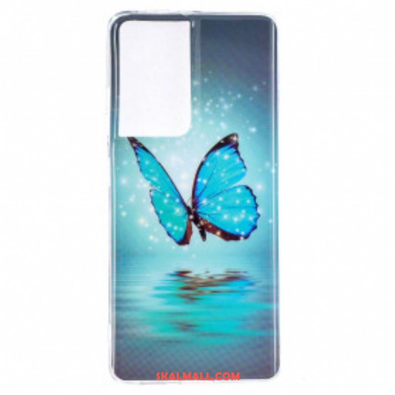 Skal Samsung Galaxy S21 Ultra 5G Fluorescerande Blå Fjäril