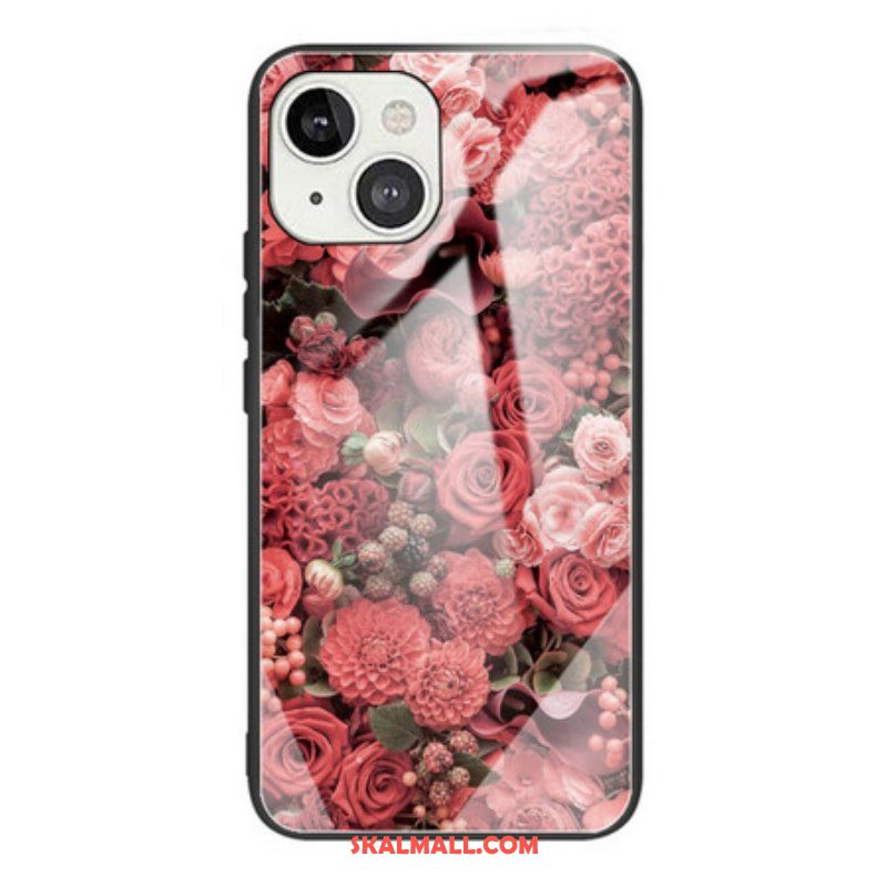 Skal iPhone 13 Mini Rosa Blommor Härdat Glas