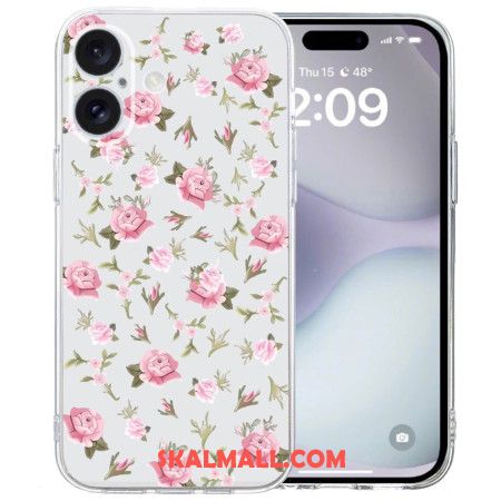 Skal iPhone 16 Transparent Edge Rosa Blommor