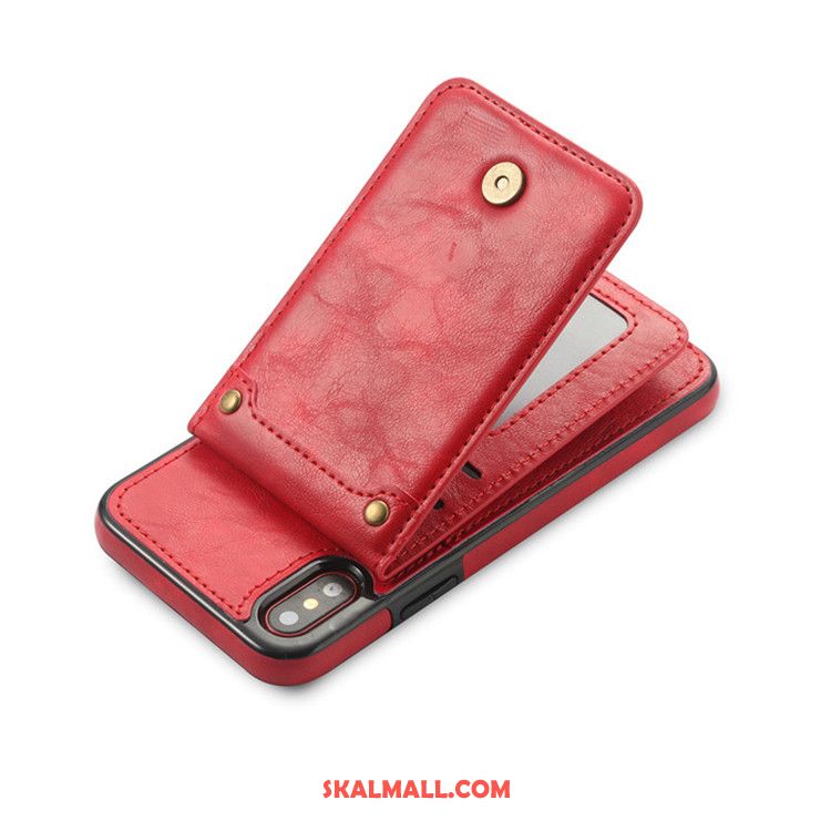 iPhone X Skal Mobil Telefon Fallskydd Röd Kort Väska Läderfodral Rea