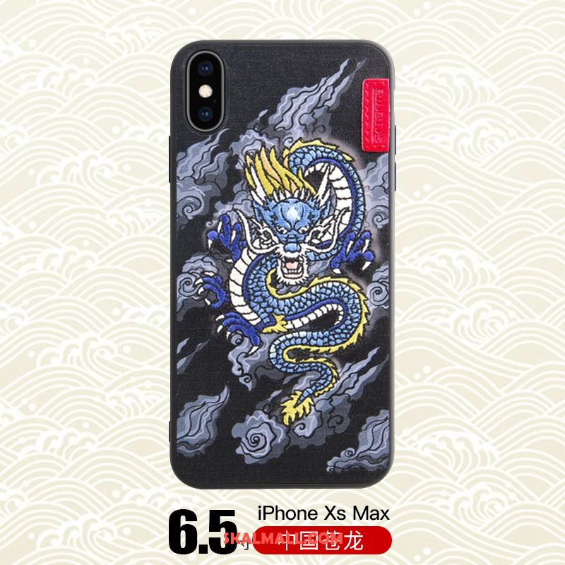 iPhone Xs Max Skal Trend Varumärke Mobil Telefon Broderi Kinesisk Drake Tiger Billigt